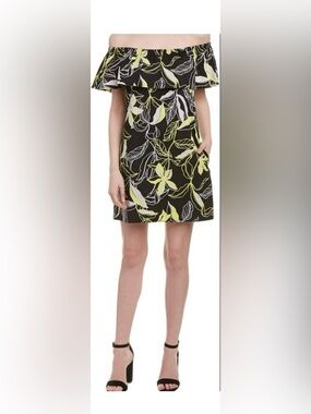 Splendid floral off-shoulder dress yellow, black white - Medium